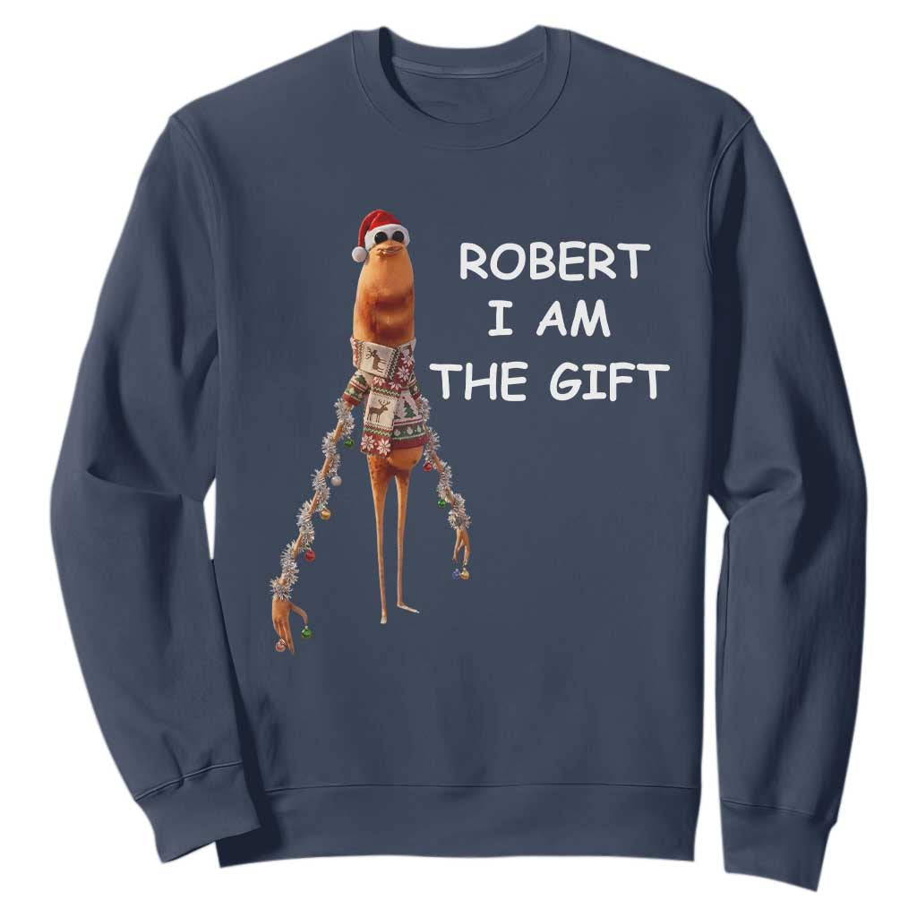 Funny Marcus the Worm in Ugly Christmas Sweater Sweatshirt Robert I Am the Gift Meme Holiday Humor TS02 Navy Print Your Wear