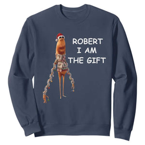 Funny Marcus the Worm in Ugly Christmas Sweater Sweatshirt Robert I Am the Gift Meme Holiday Humor TS02 Navy Print Your Wear