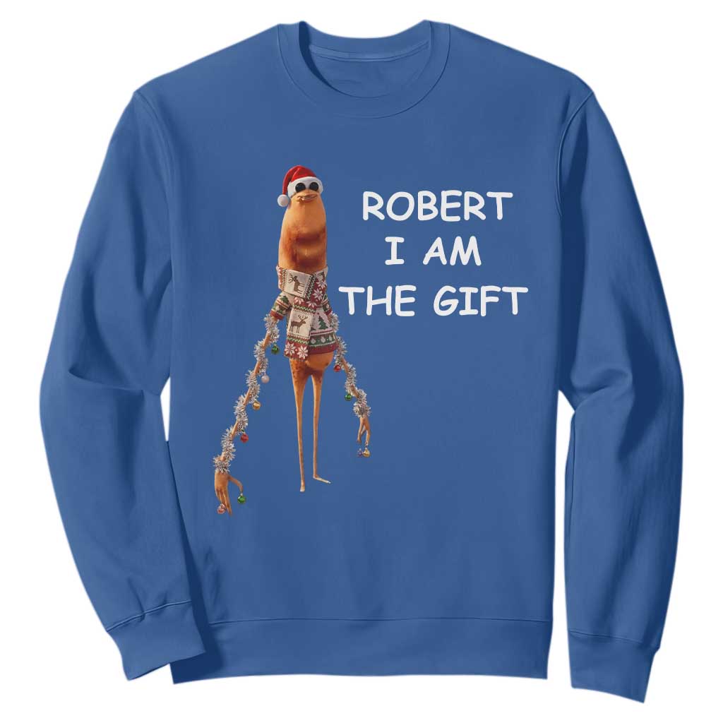 Funny Marcus the Worm in Ugly Christmas Sweater Sweatshirt Robert I Am the Gift Meme Holiday Humor TS02 Royal Blue Print Your Wear