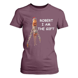Funny Marcus the Worm in Ugly Christmas Sweater T Shirt For Women Robert I Am the Gift Meme Holiday Humor TS02 Maroon Print Your Wear