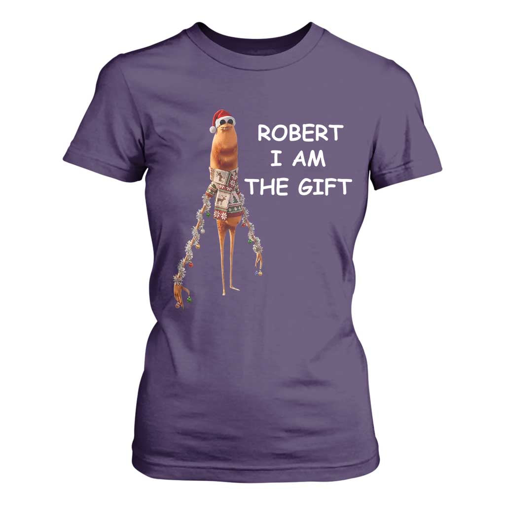 Funny Marcus the Worm in Ugly Christmas Sweater T Shirt For Women Robert I Am the Gift Meme Holiday Humor TS02 Purple Print Your Wear