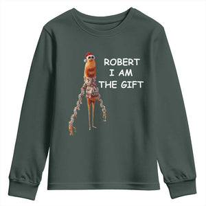 Funny Marcus the Worm in Ugly Christmas Sweater Youth Sweatshirt Robert I Am the Gift Meme Holiday Humor TS02 Dark Forest Green Print Your Wear