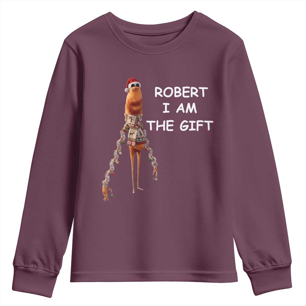 Funny Marcus the Worm in Ugly Christmas Sweater Youth Sweatshirt Robert I Am the Gift Meme Holiday Humor TS02 Maroon Print Your Wear