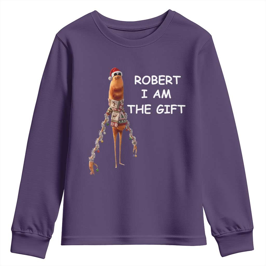 Funny Marcus the Worm in Ugly Christmas Sweater Youth Sweatshirt Robert I Am the Gift Meme Holiday Humor TS02 Purple Print Your Wear