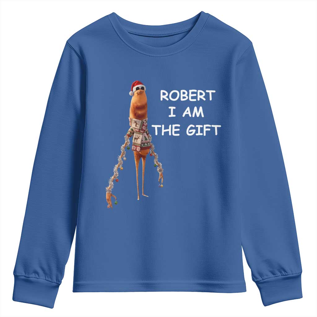 Funny Marcus the Worm in Ugly Christmas Sweater Youth Sweatshirt Robert I Am the Gift Meme Holiday Humor TS02 Royal Blue Print Your Wear