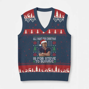All I Want for Xmas is Steve to Survive V-Neck Knit Sweater Vest Stranger Xmas Wishes Fan Gift TS02 Navy Red Print Your Wear