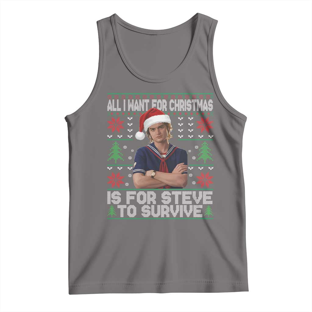 All I Want for Christmas is Steve to Survive Tank Top Stranger Xmas Wishes Fan Gift TS02 Deep Heather Print Your Wear