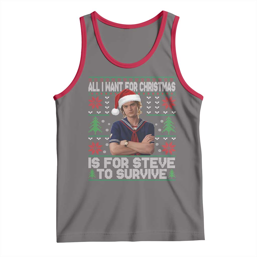 All I Want for Christmas is Steve to Survive Tank Top Stranger Xmas Wishes Fan Gift TS02 Deep Heather Red Print Your Wear