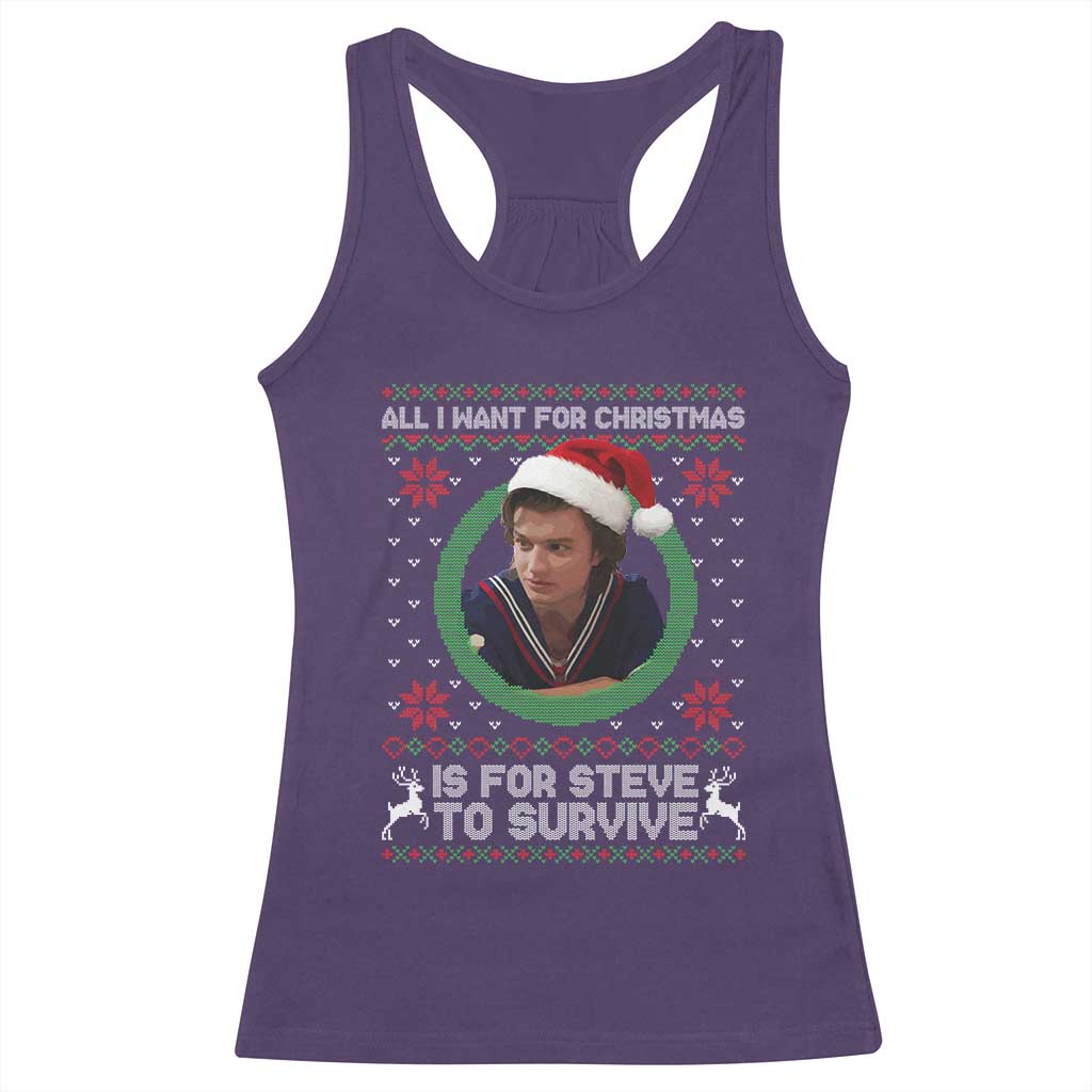 Funny Stranger Xmas Survival Wishes Racerback Tank Top All I Want for Christmas is Steve to Survive Fan Gift TS02 Purple Print Your Wear