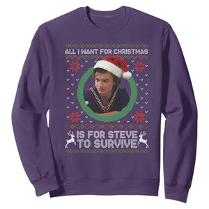Funny Stranger Xmas Survival Wishes Sweatshirt All I Want for Christmas is Steve to Survive Fan Gift TS02 Purple Print Your Wear