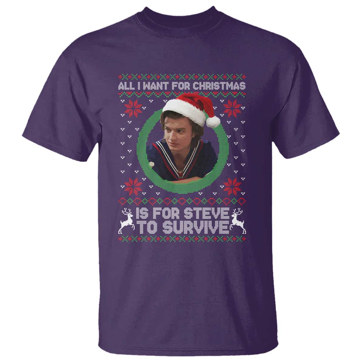 Funny Stranger Xmas Survival Wishes T Shirt All I Want for Christmas is Steve to Survive Fan Gift TS02 Purple Print Your Wear