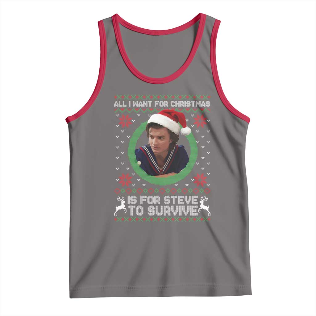 Funny Stranger Xmas Survival Wishes Tank Top All I Want for Christmas is Steve to Survive Fan Gift TS02 Deep Heather Red Print Your Wear