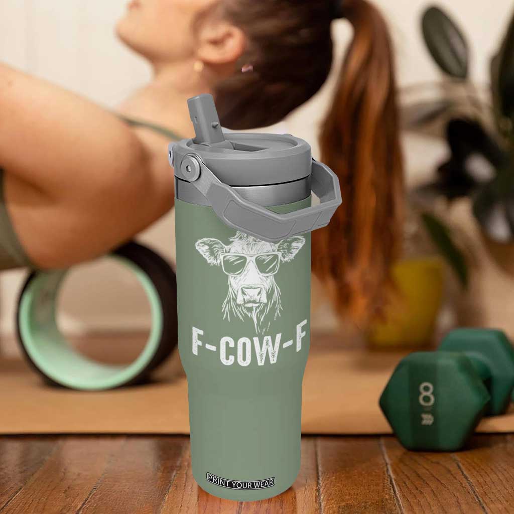 Funny F-Cow-F Cow Attitude Meme Flip Straw Tumbler Subtle Sass Farm Fresh Humor TS02 One Size: 30 oz Moss Green Print Your Wear