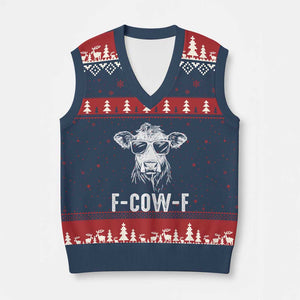 Funny F-Cow-F Cow Attitude Meme V-Neck Knit Sweater Vest Subtle Sass Farm Fresh Humor TS02 Navy Red Print Your Wear