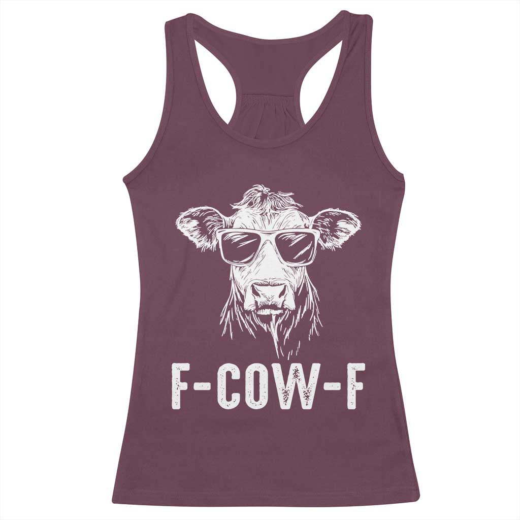 Funny F-Cow-F Cow Attitude Meme Racerback Tank Top Subtle Sass Farm Fresh Humor TS02 Maroon Print Your Wear