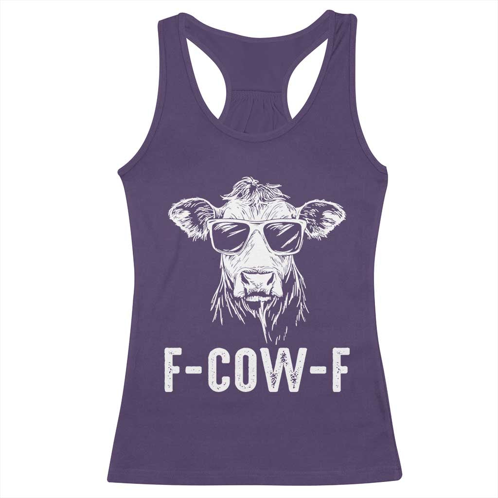 Funny F-Cow-F Cow Attitude Meme Racerback Tank Top Subtle Sass Farm Fresh Humor TS02 Purple Print Your Wear