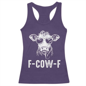 Funny F-Cow-F Cow Attitude Meme Racerback Tank Top Subtle Sass Farm Fresh Humor TS02 Purple Print Your Wear