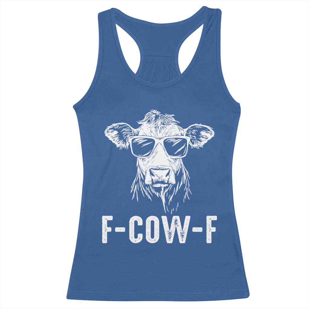 Funny F-Cow-F Cow Attitude Meme Racerback Tank Top Subtle Sass Farm Fresh Humor TS02 Royal Blue Print Your Wear