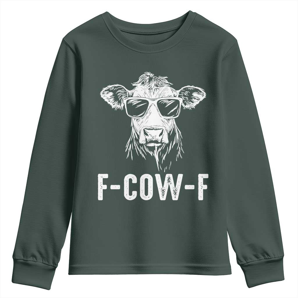Funny F-Cow-F Cow Attitude Meme Youth Sweatshirt Subtle Sass Farm Fresh Humor TS02 Dark Forest Green Print Your Wear