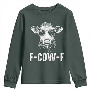 Funny F-Cow-F Cow Attitude Meme Youth Sweatshirt Subtle Sass Farm Fresh Humor TS02 Dark Forest Green Print Your Wear
