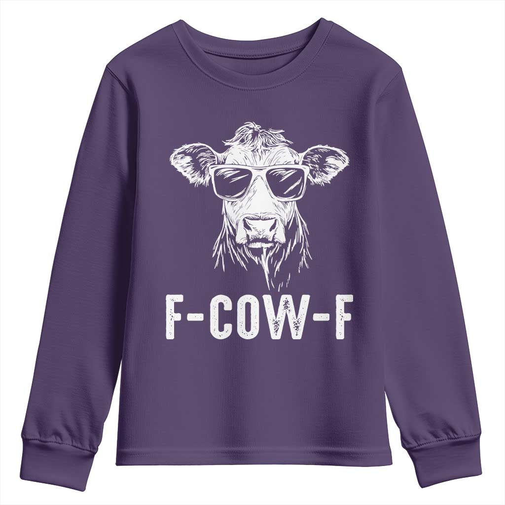 Funny F-Cow-F Cow Attitude Meme Youth Sweatshirt Subtle Sass Farm Fresh Humor TS02 Purple Print Your Wear