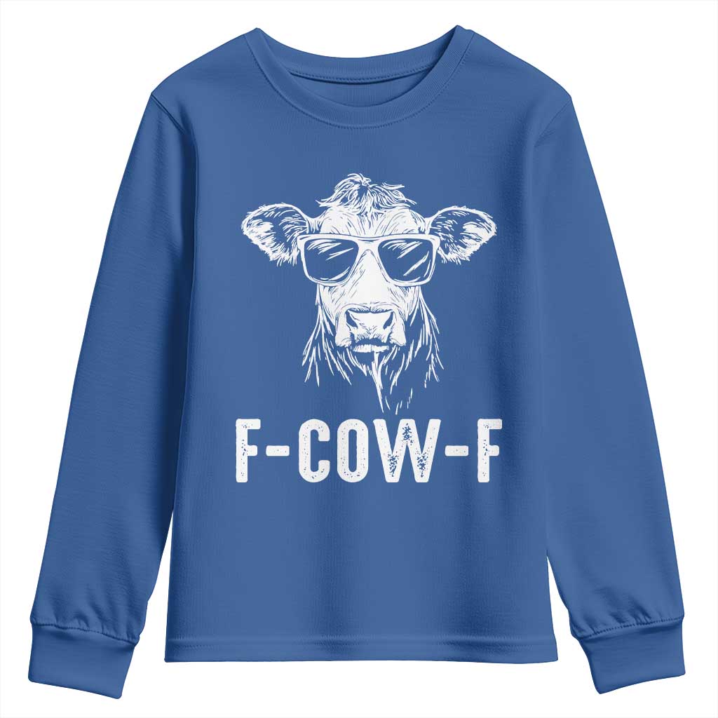 Funny F-Cow-F Cow Attitude Meme Youth Sweatshirt Subtle Sass Farm Fresh Humor TS02 Royal Blue Print Your Wear