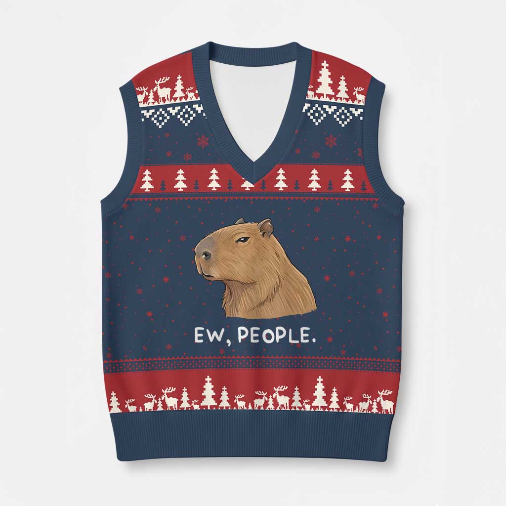 Anti Social Capybara Meme V-Neck Knit Sweater Vest Ew People Sarcastic Funny Introvert Gift TS02 Navy Red Print Your Wear