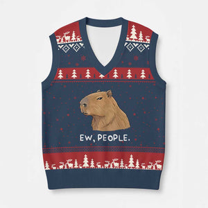 Anti Social Capybara Meme V-Neck Knit Sweater Vest Ew People Sarcastic Funny Introvert Gift TS02 Navy Red Print Your Wear