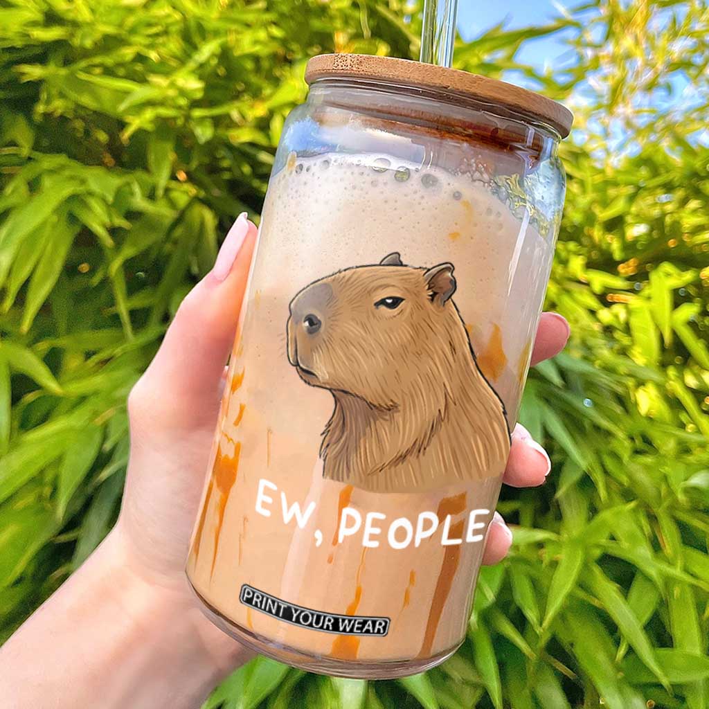 Anti Social Capybara Meme Glass Can Ew People Sarcastic Funny Introvert Gift TS02 Black Print Your Wear