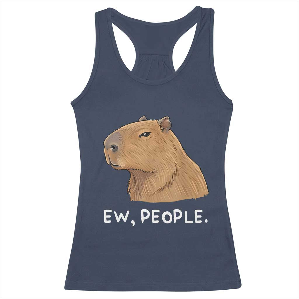 Anti Social Capybara Meme Racerback Tank Top Ew People Sarcastic Funny Introvert Gift TS02 Navy Print Your Wear