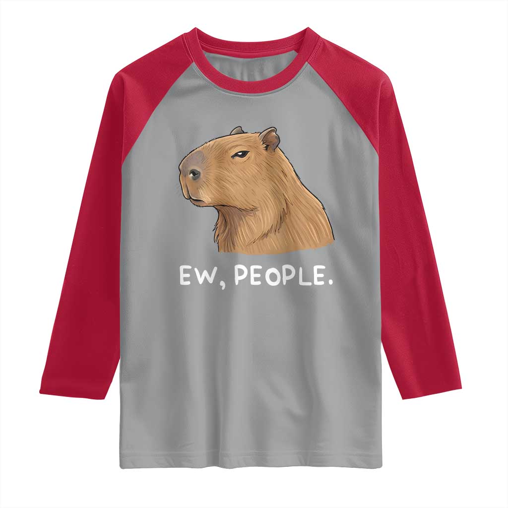 Anti Social Capybara Meme Raglan Shirt Ew People Sarcastic Funny Introvert Gift TS02 Sport Gray Red Print Your Wear