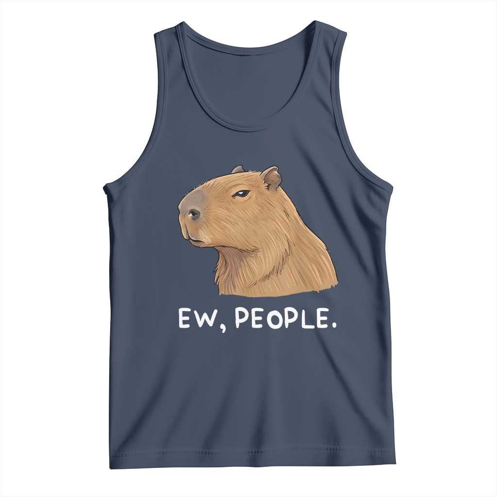 Anti Social Capybara Meme Tank Top Ew People Sarcastic Funny Introvert Gift TS02 Navy Print Your Wear