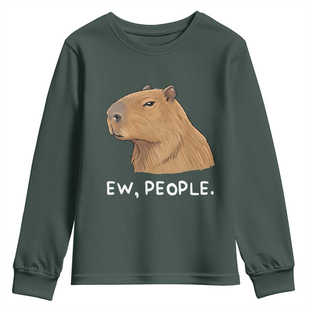Anti Social Capybara Meme Youth Sweatshirt Ew People Sarcastic Funny Introvert Gift TS02 Dark Forest Green Print Your Wear