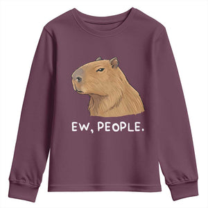 Anti Social Capybara Meme Youth Sweatshirt Ew People Sarcastic Funny Introvert Gift TS02 Maroon Print Your Wear