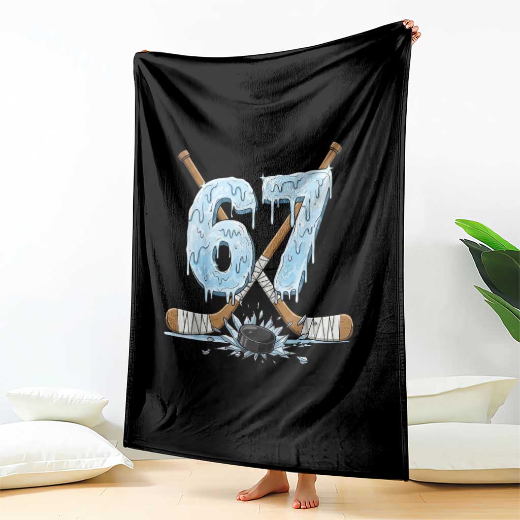 67 Ice Hockey Sticks and Puck Throw Blanket Funny Six Seven Brainrot Dripping Number Melting Snow TS02 Print Your Wear