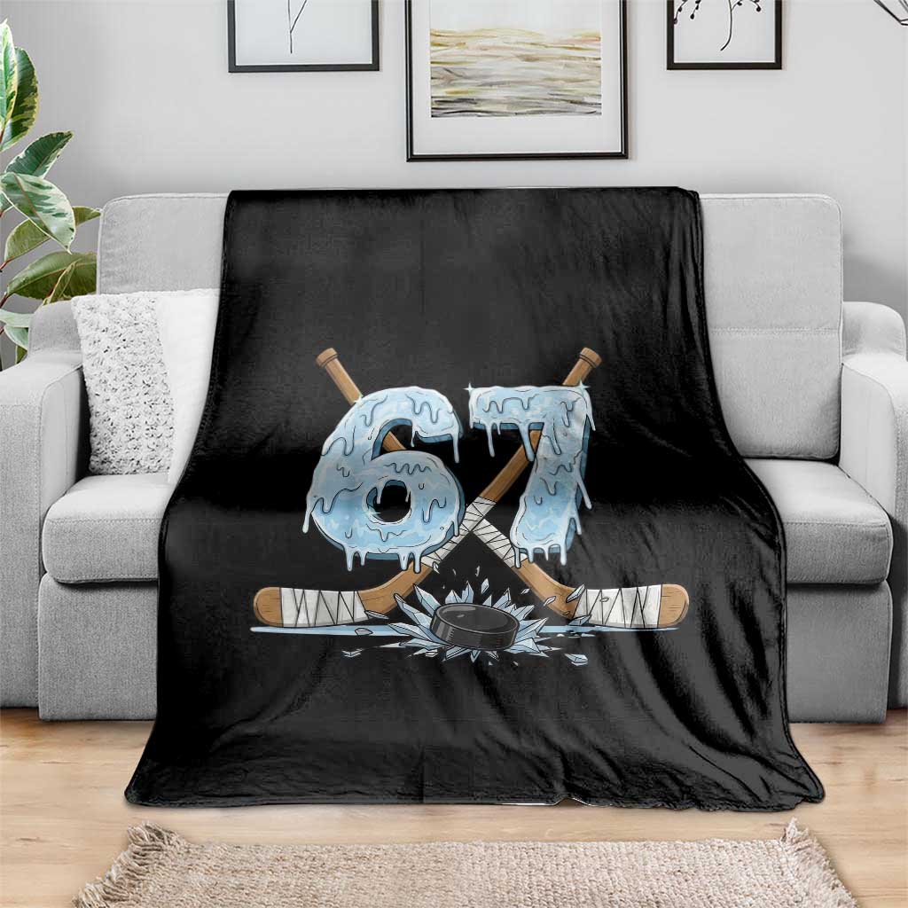 67 Ice Hockey Sticks and Puck Throw Blanket Funny Six Seven Brainrot Dripping Number Melting Snow TS02 Print Your Wear