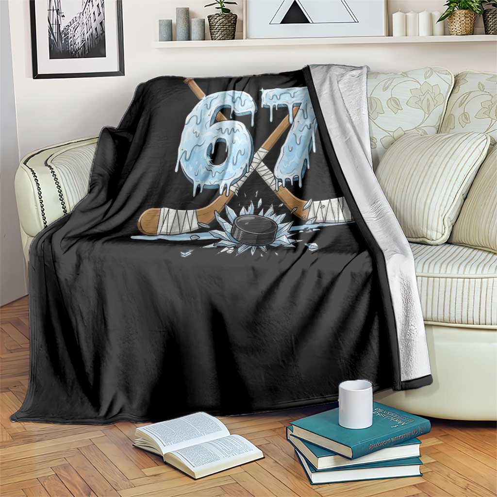 67 Ice Hockey Sticks and Puck Throw Blanket Funny Six Seven Brainrot Dripping Number Melting Snow TS02 Print Your Wear