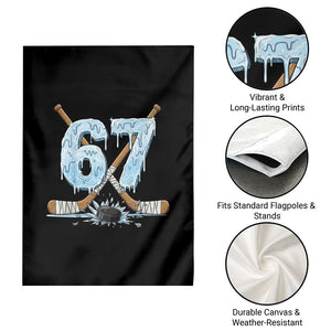 67 Ice Hockey Sticks and Puck Garden Flag Funny Six Seven Brainrot Dripping Number Melting Snow TS02 Print Your Wear