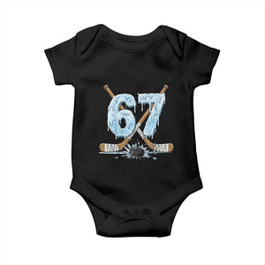 67 Ice Hockey Sticks and Puck Baby Onesie Funny Six Seven Brainrot Dripping Number Melting Snow TS02 Black Print Your Wear