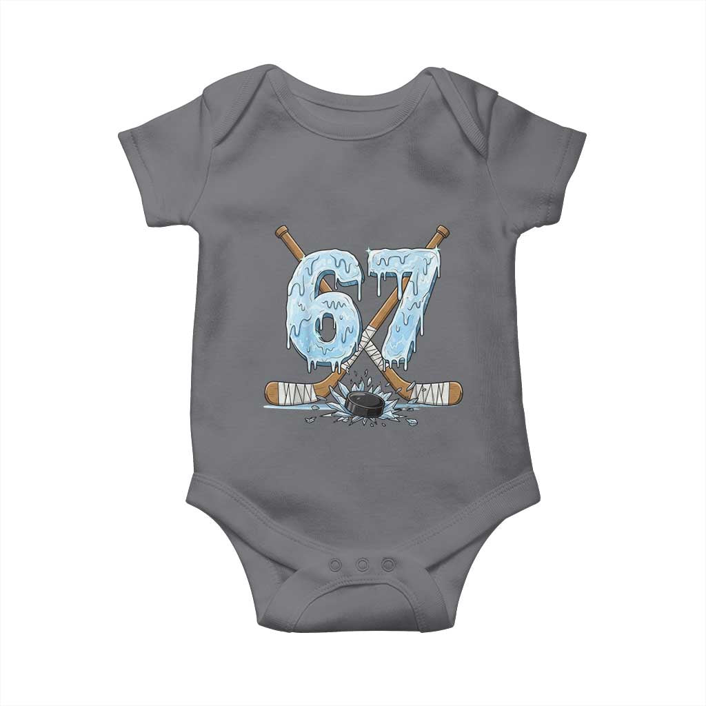 67 Ice Hockey Sticks and Puck Baby Onesie Funny Six Seven Brainrot Dripping Number Melting Snow TS02 Charcoal Print Your Wear