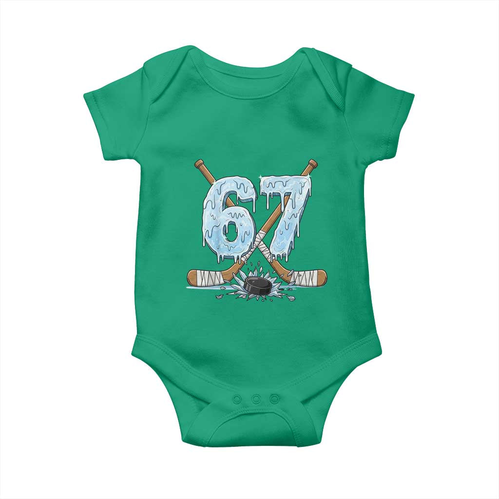 67 Ice Hockey Sticks and Puck Baby Onesie Funny Six Seven Brainrot Dripping Number Melting Snow TS02 Irish Green Print Your Wear
