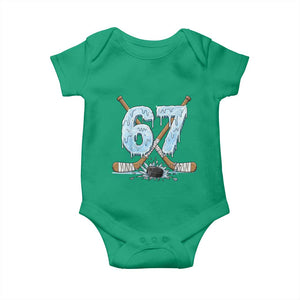 67 Ice Hockey Sticks and Puck Baby Onesie Funny Six Seven Brainrot Dripping Number Melting Snow TS02 Irish Green Print Your Wear