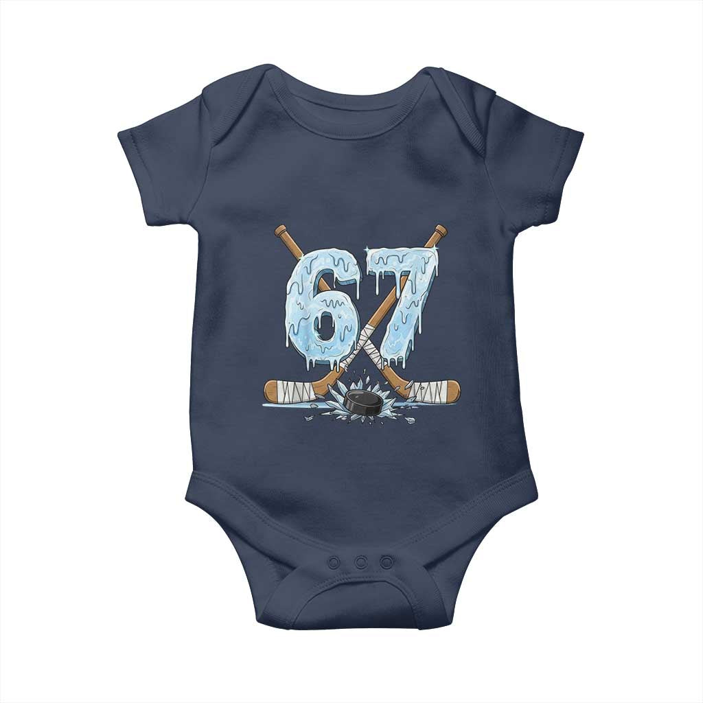 67 Ice Hockey Sticks and Puck Baby Onesie Funny Six Seven Brainrot Dripping Number Melting Snow TS02 Navy Print Your Wear