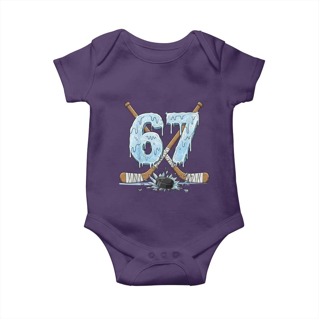 67 Ice Hockey Sticks and Puck Baby Onesie Funny Six Seven Brainrot Dripping Number Melting Snow TS02 Purple Print Your Wear
