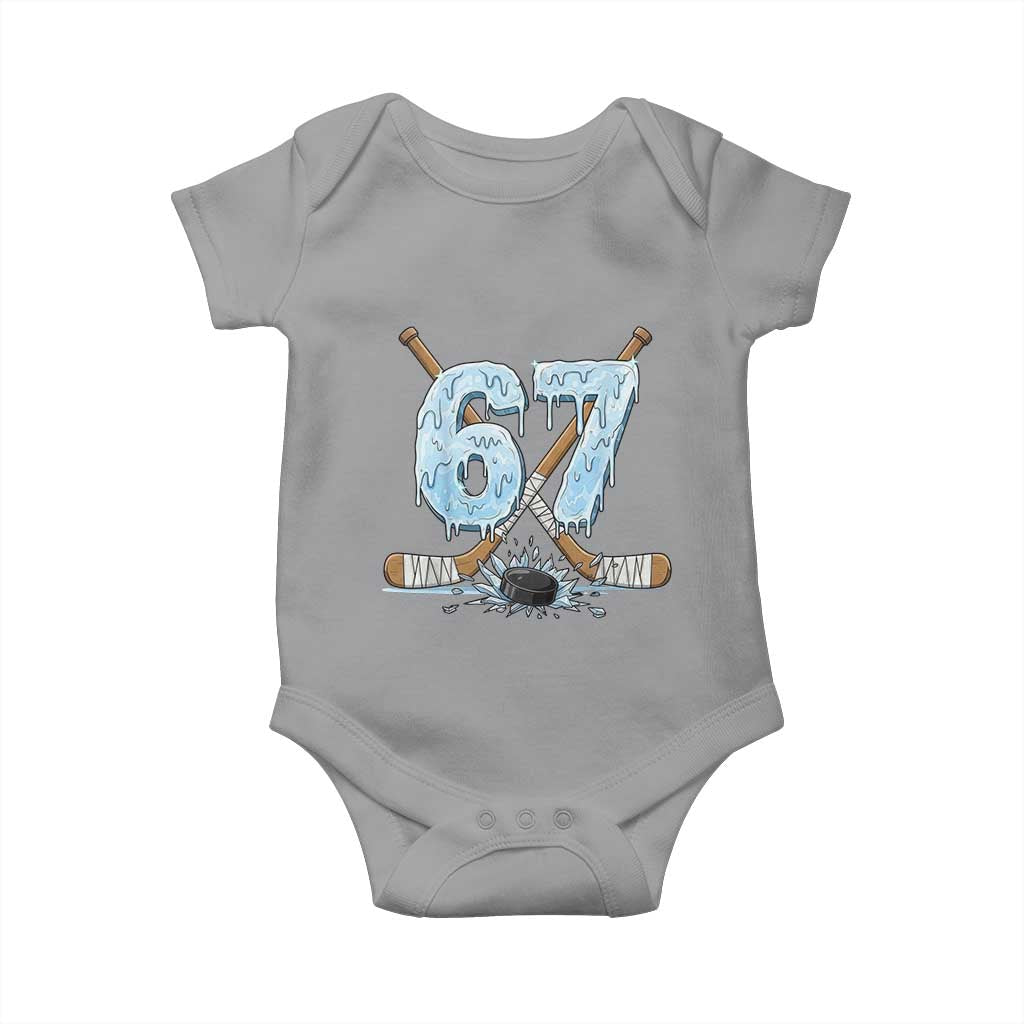 67 Ice Hockey Sticks and Puck Baby Onesie Funny Six Seven Brainrot Dripping Number Melting Snow TS02 Sport Gray Print Your Wear