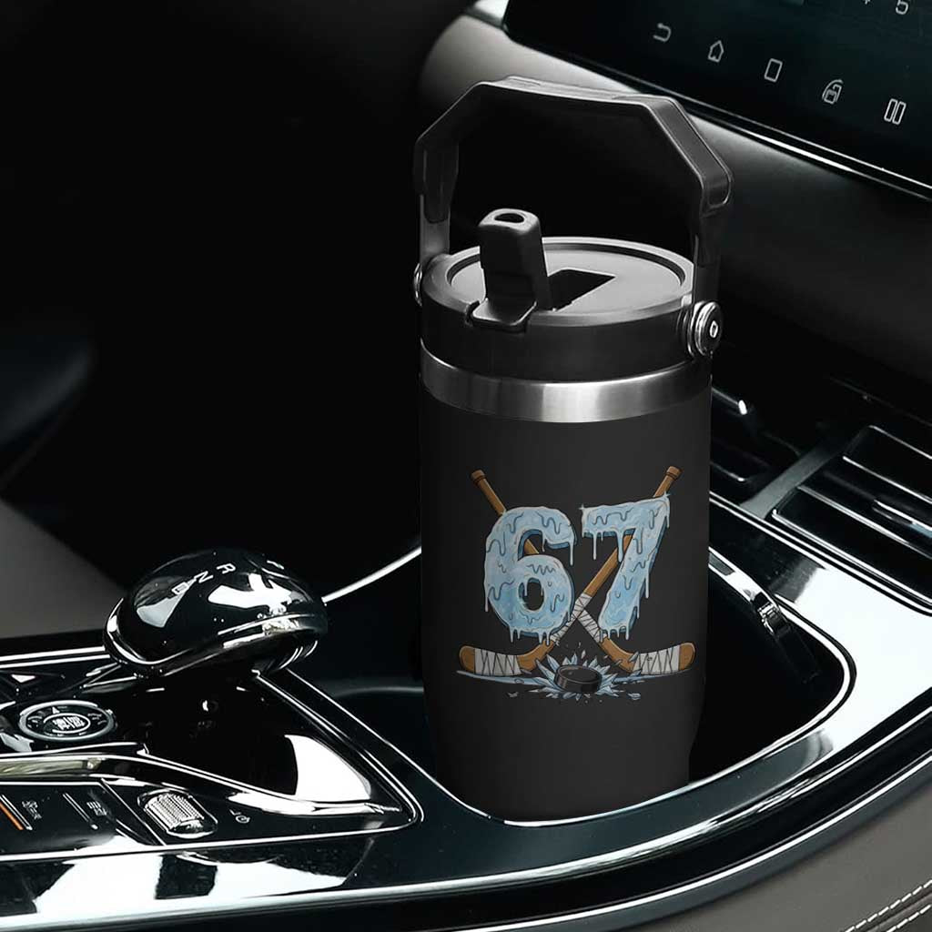 67 Ice Hockey Sticks and Puck Flip Straw Tumbler Funny Six Seven Brainrot Dripping Number Melting Snow TS02 Print Your Wear