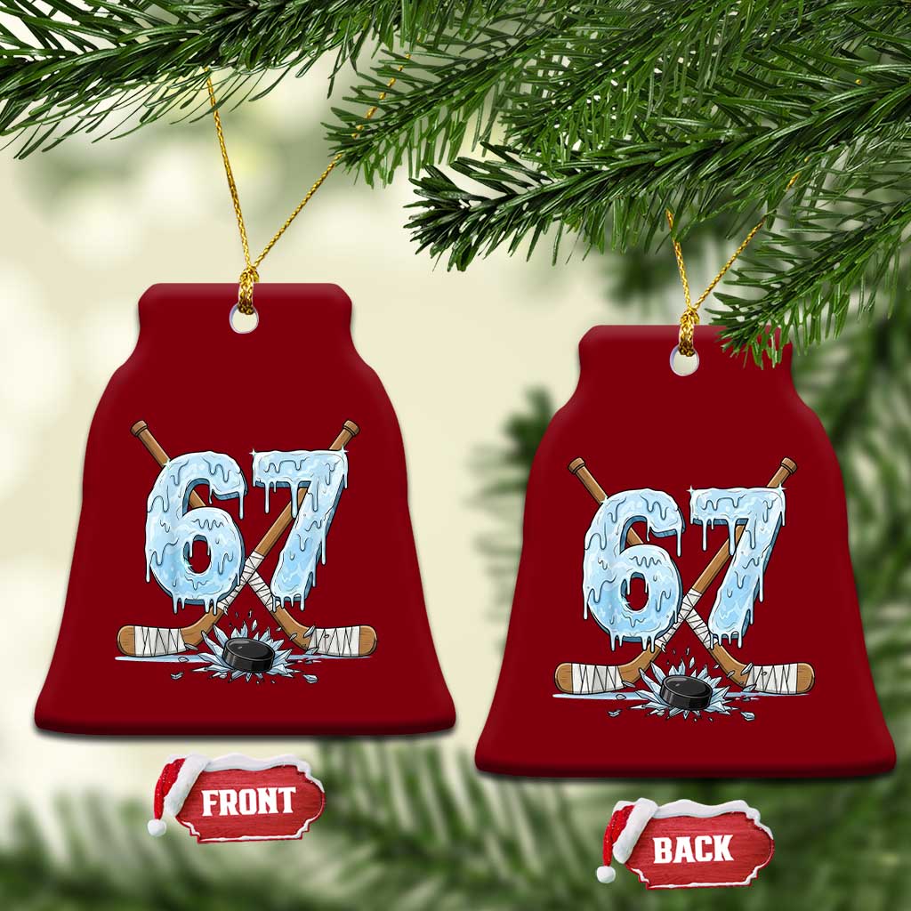 67 Ice Hockey Sticks and Puck Ceramic Ornament Funny Six Seven Brainrot Dripping Number Melting Snow TS02 Print Your Wear