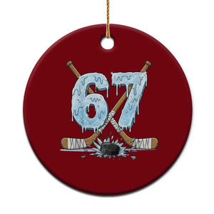 67 Ice Hockey Sticks and Puck Ceramic Ornament Funny Six Seven Brainrot Dripping Number Melting Snow TS02 1pc Red Print Your Wear