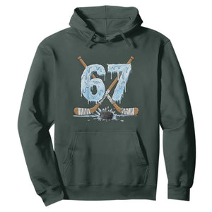67 Ice Hockey Sticks and Puck Hoodie Funny Six Seven Brainrot Dripping Number Melting Snow TS02 Dark Forest Green Print Your Wear
