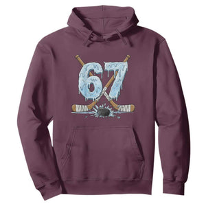 67 Ice Hockey Sticks and Puck Hoodie Funny Six Seven Brainrot Dripping Number Melting Snow TS02 Maroon Print Your Wear